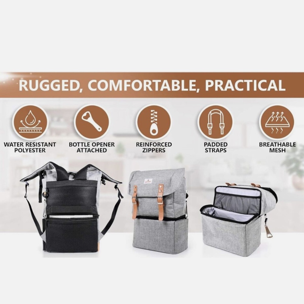 Rugged Gray and Black Backpack with Brown Accents